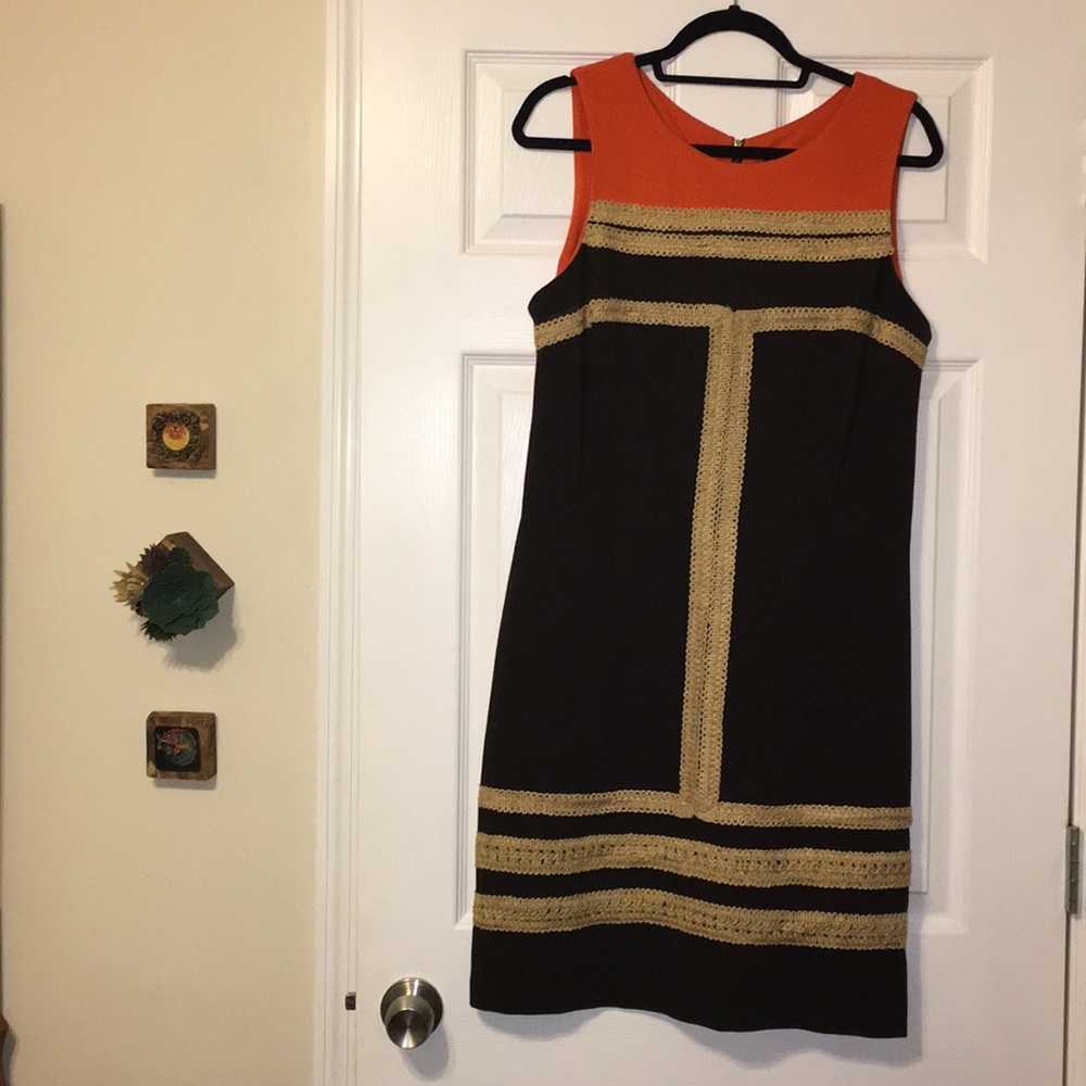 Taylor: Orange and Brown Sheath Dress - Picture 1 of 3